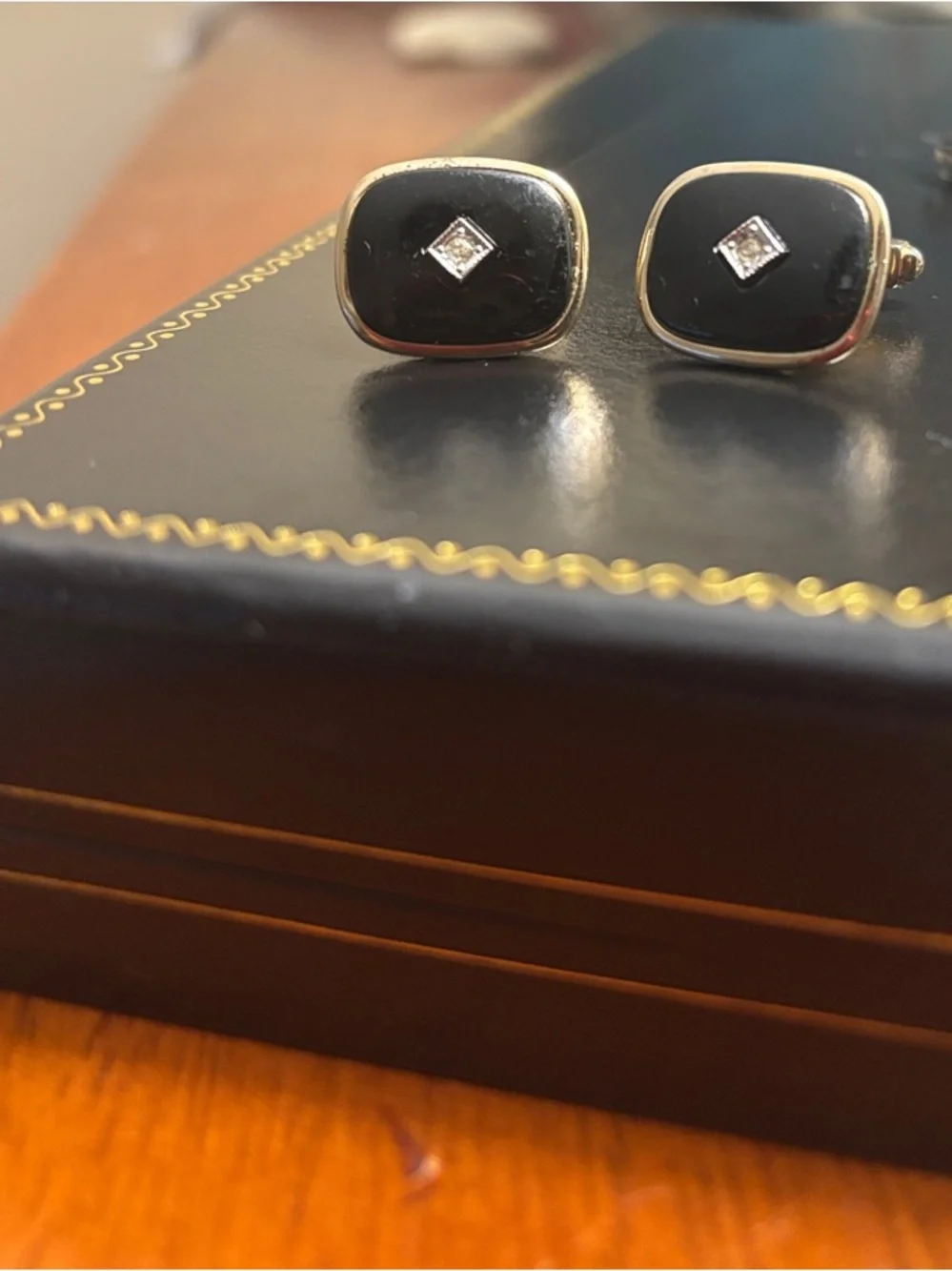 Men's Black Enamel Cufflinks with Center Accent